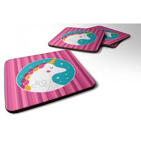 Unicorn Pink Stripes Foam Coasters - Set Of 4